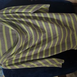 Size large lightweight sweater from Ricki's. Grey with bright green stripes